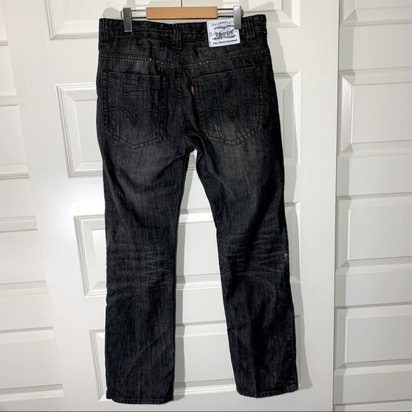 LEVI'S Vintage 523 Distressed Black Straight Fit Jeans Stone Wash Denim Sz 34x32 - Picture 4 of 11